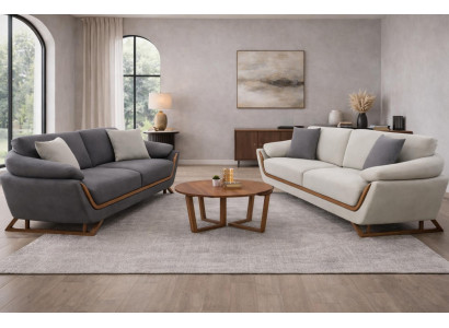 Set aus 2x Sofas mit Holzrahmen im modernen Design für Ihr Wohnzimmer