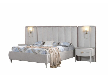 Schlafzimmer Set Modern Weiß Bett Nachttische Designer-Set Stoff