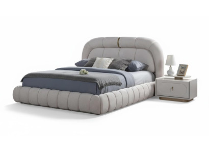 Schlafzimmer Set Modern Weiß Bett Nachttische Stoff Designer-Bett