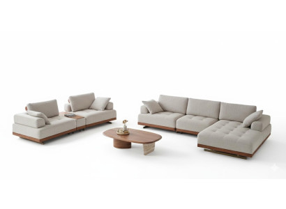 Modernes Wohnzimmer Sofa 4 3 Sitzer Couchtisch Beige Holz