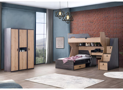 Funktionales Etagenbett Set mit Stauraum und Schreibtisch für Kinder