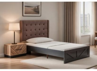Bett mit gepolstertem Kopfteil und Nachttisch für modernes Zimmer
