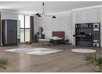 Elegantes Schlafzimmer Set Bett Schrank Nachttisch und Bücherregal