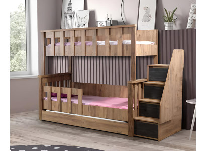 Etagenbett mit praktischen Schubladen und Treppe für kleine Räume
