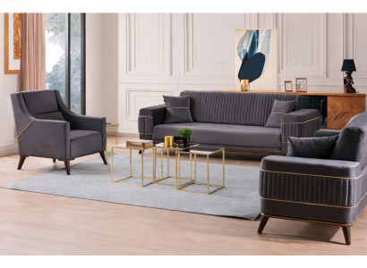 Sofaset mit eleganten Sesseln und modernen Goldakzenten hochwertige Möbel