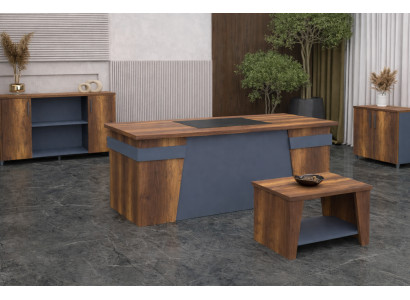 Elegantes Arbeitszimmer-Set Modernes Design Grau, Braun Holzrahmen