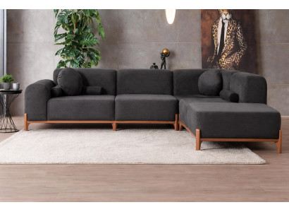 Trendiges graues Ecksofa mit Kissen und Holzbeinen für stilvolle Räume