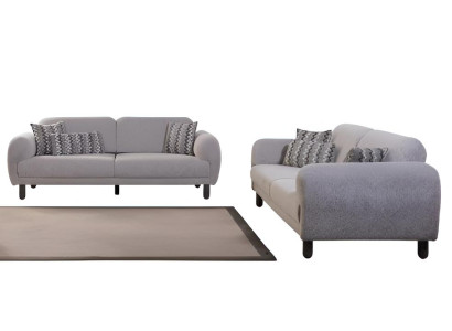 Sofa-Set Holzrahmen Graue Farbe Glatte Ecken Minimalistischer Stil