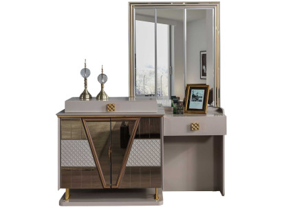 Schminktisch Modern Beige Goldeinsätze Designer-Schminktisch Spiegel