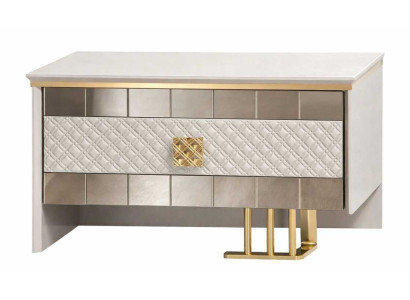Nachttisch Modern Beige Goldeinsätze Designer-Nachttisch Holz
