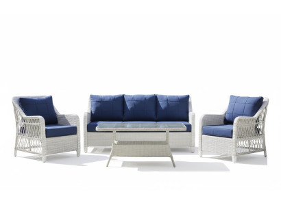 Terrasse-Set 3-Sitzer Sofa Sessel Tisch Metallgestell Glasplatte Neu