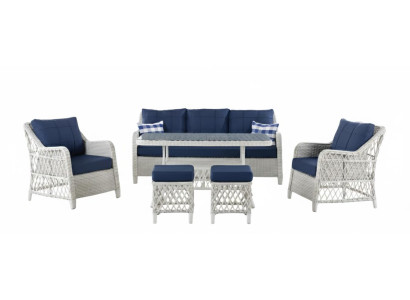 Terrassen-Set Sofa Sessel Hocker Tisch Metallgestell Glasplatte Neu