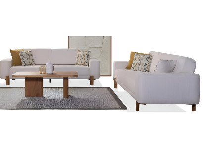 Weiß Sofa-Set 3+3 Modernes Interieur Holzrahmen Minimalistischer Stil