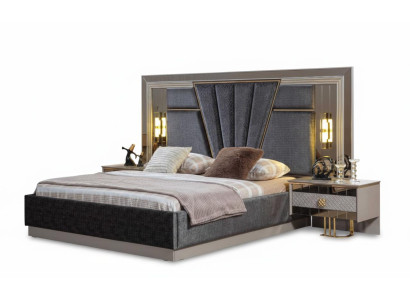 Schlafzimmer Set Modern Grau Goldeinsätze Designer-Schlafzimmer Holz