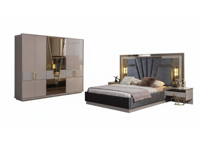 Schlafzimmer Set Modern Beige Goldeinsätze Designer-Schlafzimmer Holz