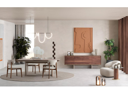 Elegantes Esszimmer Set Holztisch 4x Polsterstühle Sideboard Sessel