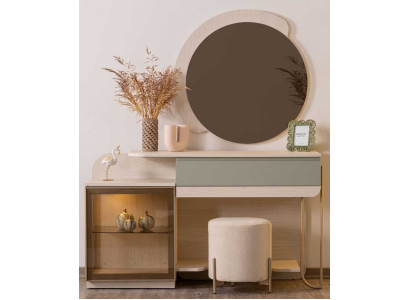 Schminktisch Spiegel Hocker Stil modern Farbe beige Schlafzimmer Set