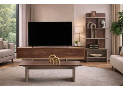 Exklusive Braune Wohnzimmergarnitur TV-Lowboard Edler Couchtisch
