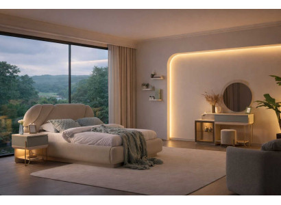 Bett Nachttisch Schminktisch Spiegel Hocker stil Modern Farbe beige