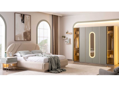 Bett Nachttisch Kleiderschrank Stil modern Farbe beige neu Schlafzimmer