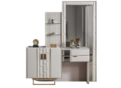 Schminktisch Modern Weiß Goldeinsätze Designer-Schminktisch Spiegel