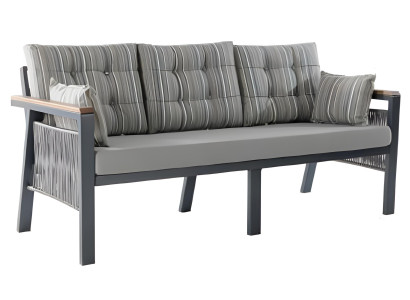 3-Sitzer-Sofa Grau Farbe Moderner Stil Metallrahmen Holzarmlehnen Neu