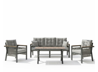Terrassen-Set 3-Sitzer-Sofa Sessel Tisch Grau Farbe Moderner Stil Neu