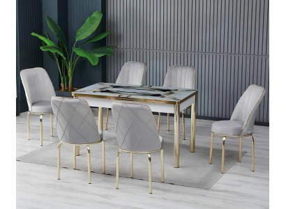 Esszimmer Essgruppen Esstisch Stühle Rechteckig Grau Gold Modern Neu