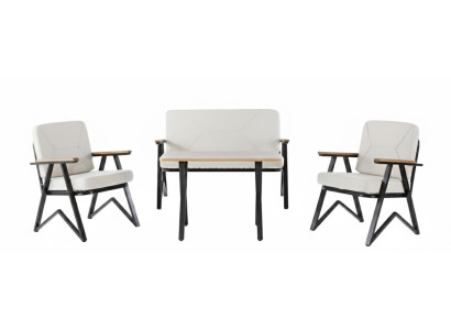 Terrassen-Set 2Sitzer-Sofa Sessel Tisch Moderner Stil Holz-Tischplatte