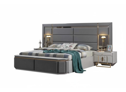Schlafzimmer Set Modern Grau Goldeinsätze Designer-Schlafzimmer Holz