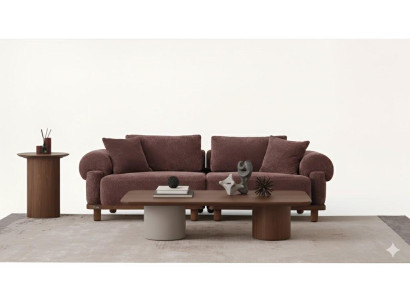 Wohnzimmer Set 3-Sitzer Sofa & Beistelltisch Japandi Stil Modern