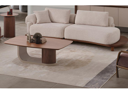 Wohnzimmer Set 3-Sitzer Sofa Couchtisch Beistelltisch Japandi Holz