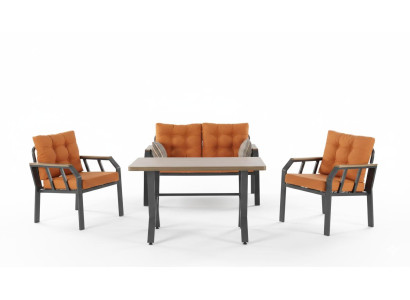 Terrassenset 2-Sitzer-Sofa Sessel Tisch Moderner Stil Orange Farbe Neu