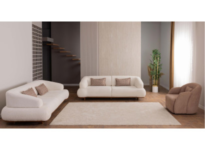 Luxus Sofa Set 2x 3-Sitzer Sofa Sessel Modern Design Bouclé Cremeweiß Braun