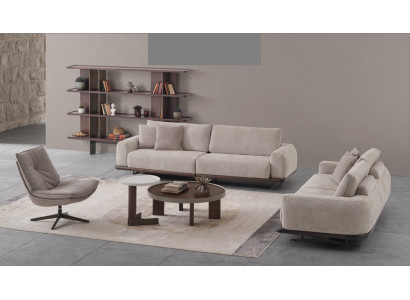 Wohnzimmer Set: Sofas 4+3 Sitzer Sessel Couchtisch Regal  Beistelltisch