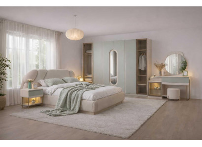 Bett Nachttisch Kleiderschrank Schminktisch Hocker Stil modern Farbe beige