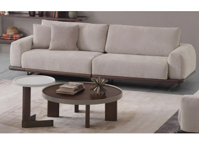 Wohnzimmer Set:3-Sitzer Sofa,Couchtisch & Beistelltisch Japandi Design