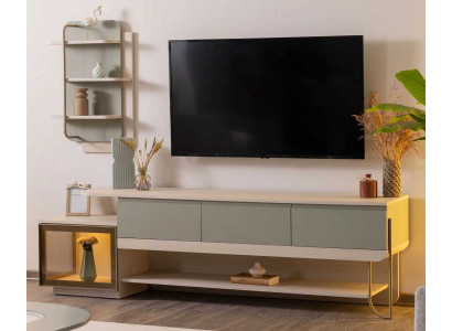 Tv-Schrank Regal Stil modern Farbe weiß hellgrün Holz neu Kuchenset