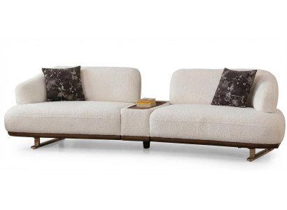 Couch Modern Weiß 3-Sitzer Designer-Couch Minimalismus Stoff Holz