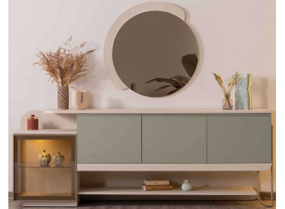 Sideboard Spiegel Stil modern Farbe beige hellgrün Holz neu Wohnzimmer