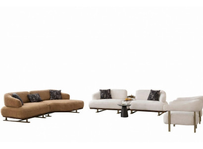 Wohnzimmer Set Modern Weiß Orange Sofa Couch Bergère Designer-Set