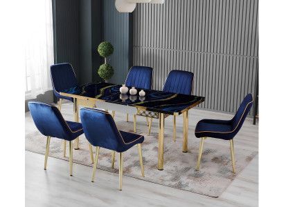 Esszimmer Essgruppen Esstisch Stühle Rechteckig Blau Modern Luxus Neu