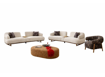 Wohnzimmer Set Modern Weiß Orange Couch Bergère Pouf Designer-Set