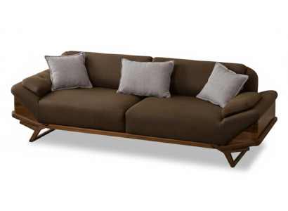 Couch Modern Braun 3-Sitzer Designer-Couch Minimalismus Stoff Holz