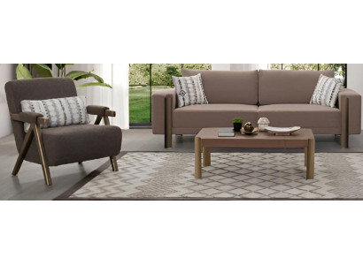 Braunes Sofa-Set Modernes Interieur Minimalistischer Stil Holzrahmen
