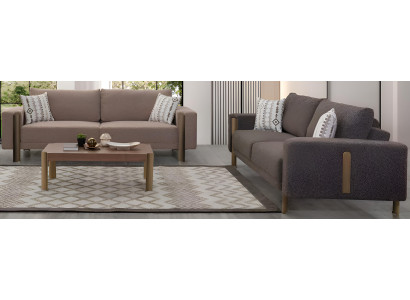 Luxuriöses Sofa-Set 4+3 Minimalistischer Stil Holzrahmen Braun Farbe