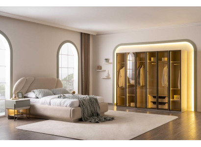 Bett Nachttisch Kleiderschrank Stil modern Farbe beige neu weich Glas