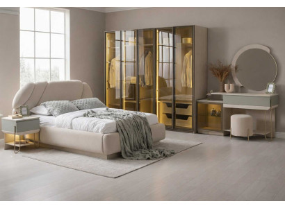 Bett Nachttisch Kleiderschrank Schminktisch Stil modern Farbe beige weich