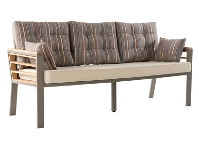 3-Sitzer-Sofa Beige Braun Moderner Stil Holzarmlehnen Metallrahmen Neu
