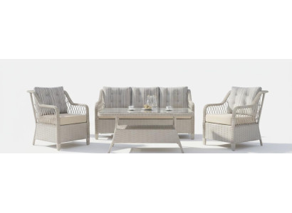 Terrassenset 3-Sitzer Sofa Sessel Tisch Metallgestell Glasplatte Neu